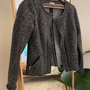 GAP Women's Black and White Tweed moto Blazer